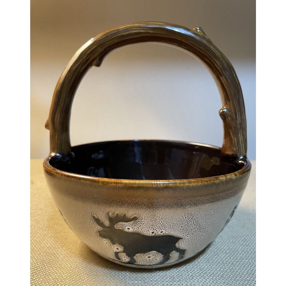 Home Studio Woodland Moose & Bear Stoneware Basket with Handle